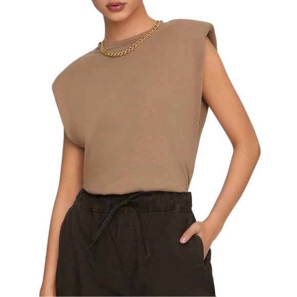 Good American Tops - Good American Strong Shoulder Tank Taupe 4